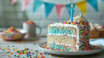 ai generado un festivo cumpleaños pastel con asperja foto