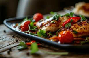 ai generado un teléfono demostración un foto de comida con pollo