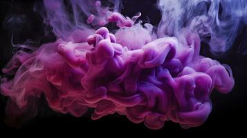 AI generated purple and blue colors mixing, smoke effect in water. Thick colorful smoke purple, pink, red, blue on a black isolated background photo