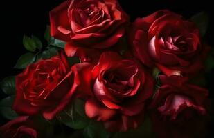 AI generated Isolated Elegant Red Roses background for Romantic Design photo