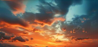 ai generado el hermosa puesta de sol ver con el azul cielo y nubes en verano foto