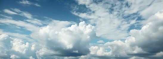 AI generated Blue sky background with white fluffy clouds photo