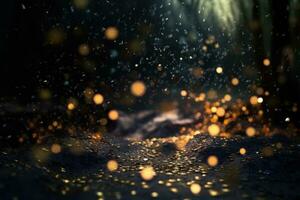 AI generated gold abstract background with bokeh defocused lights photo