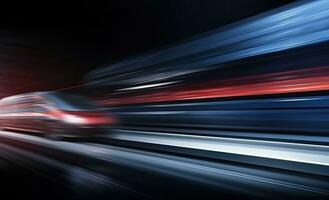 AI generated Long exposure shot of a busy street at night creating dynamic effect of the vehicle lights. photo