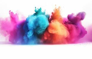 AI generated abstract multicolored powder splatted on white background photo