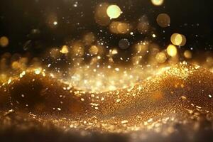 AI generated gold abstract background with bokeh defocused lights photo