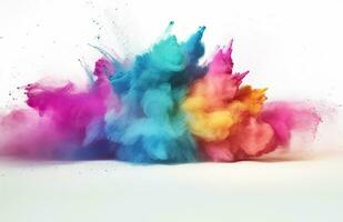 AI generated abstract multicolored powder splatted on white background photo