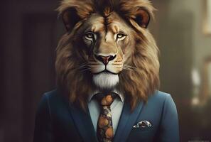 AI generated a lion wearing a suit looks cool photo