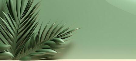 AI generated Tropical palm leaves podium banner on green background with palm leaf shadow. Suitable for display product photo