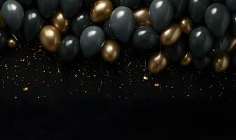 AI generated 3D golden balloon design background beautiful illustration banner template photo