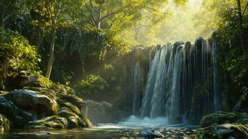 AI generated a forest on a waterfall photo