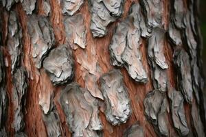 AI generated textured background of old pine wood, with large elements of bark and the resin drips photo