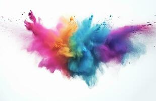 AI generated abstract multicolored powder splatted on white background photo