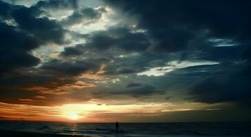 ai generado el hermosa puesta de sol ver con el azul cielo y nubes en verano foto