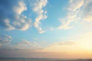 ai generado el hermosa puesta de sol ver con el azul cielo y nubes en verano foto