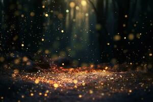 AI generated gold abstract background with bokeh defocused lights photo