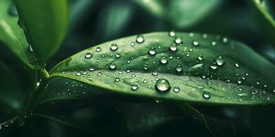 AI generated a large leaf with raindrops on a rainy day photo