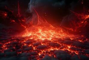 AI generated Close-up of molten lava flowing from a volcano photo