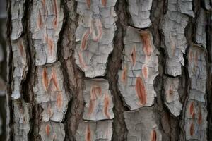 AI generated textured background of old pine wood, with large elements of bark and the resin drips photo