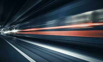 AI generated Long exposure shot of a busy street at night creating dynamic effect of the vehicle lights. photo