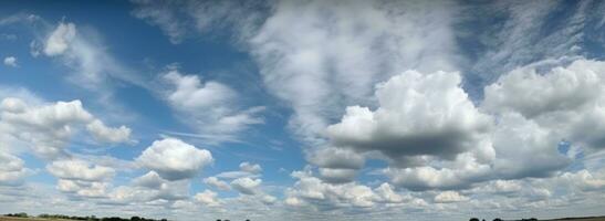 AI generated Blue sky background with white fluffy clouds photo