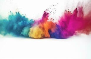 AI generated abstract multicolored powder splatted on white background photo