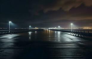 AI generated Night city view and bridge in dark atmosphere photo