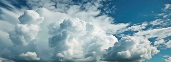 AI generated Blue sky background with white fluffy clouds photo