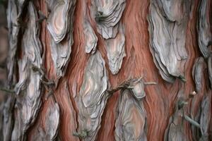 AI generated textured background of old pine wood, with large elements of bark and the resin drips photo