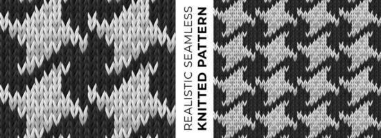 Realistic Pepita seamless knitted pattern. Classic textile print. Vector pattern of repeating monochromatic texture of knitted fabric for background, wallpaper, wrapping paper, website backdrop.