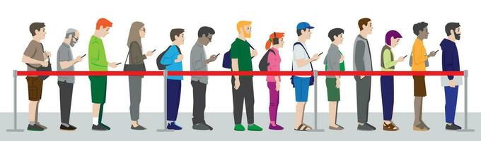 Group of People Standing Waiting in horizontal  line vector