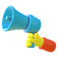 3D render icon of a cartoon hand holding a megaphone png