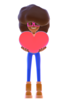 3d render do uma desenho animado personagem, uma menina segurando uma vermelho coração png