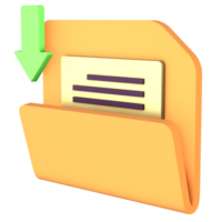 3D render icon of a yellow folder for downloading files png