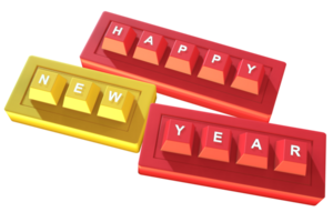 3D render of a keyboard with 'Happy New Year' written on it png