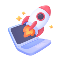 Rocket rising into space Startup business idea. Starting a new business for growth. 3D Illustration. png