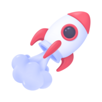 Rocket rising into space Startup business idea. Starting a new business for growth. 3D Illustration. png