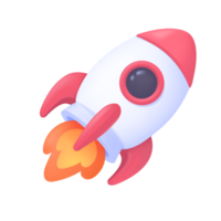 Rocket rising into space Startup business idea. Starting a new business for growth. 3D Illustration. png