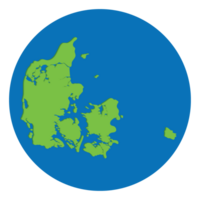 Map of Denmark. Danish map in green color in globe design with blue circle color. png