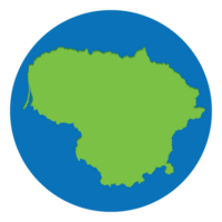 Lithuania map. Map of Lithuania in green color in globe design with blue circle color. png