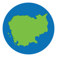 Cambodia map green color in globe design with blue circle color. png