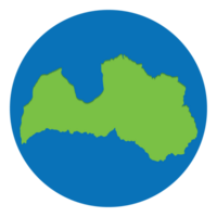 Latvia map. Map of Latvia in green color in globe design with blue circle color. png