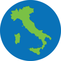 Italy map in green color in globe design with blue circle color. png