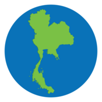 Thailand map green color in globe design with blue circle color. png