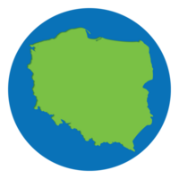 Poland map. Map of Poland in green color in globe design with blue circle color. png