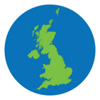 Unidos reino regiões mapa. mapa do Unidos reino verde cor dentro globo Projeto com azul círculo cor. png