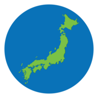 Japan map in green color in globe design with blue circle color. png