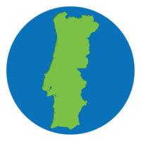 Portugal map. Map of Portugal in green color in globe design with blue circle color. png