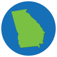 Georgië ons staat staat kaart in wereldbol vorm groen met blauw cirkel kleur. kaart van de ons staat van Georgië. png