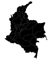 Colombia kaart. kaart van Colombia in administratief provincies in zwart kleur png